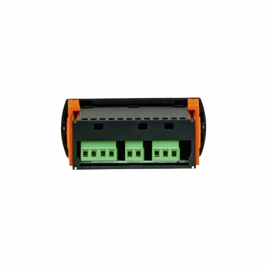 Parte traseira do controlador digital de temperatura EK-3030 preto da Elitech laranja e verde