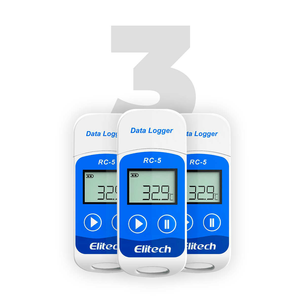 Kit 3 Peças Datalogger Temperatura RC-5 Elitech